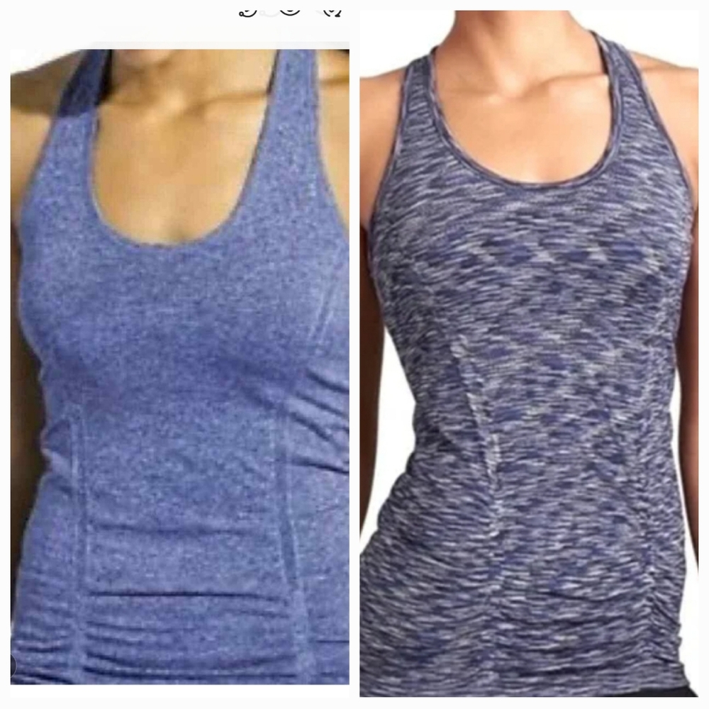 Athleta Bundle of 2 Fastest Track Racerback Ruched Blue/Grey Tank Top Size XS